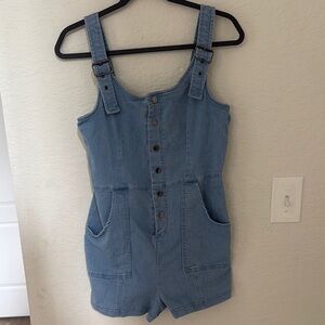 Blue Denim Jumpsuit with Buckle Straps